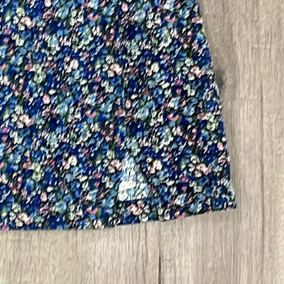EUC Lulu’s Blue Floral Small Corduroy A Line Skirt with Slit Side Zip - Picture 2 of 6
